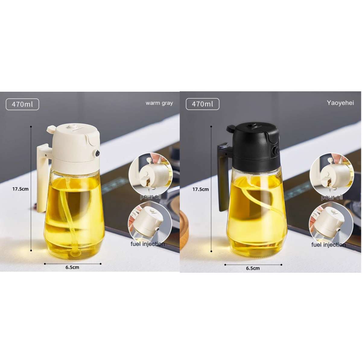 2-in-1 Glass Oil Sprayer & Dispenser – 470ml - PicklyCartf9dc10badb4fd215f63c20a3c4735b4Set3