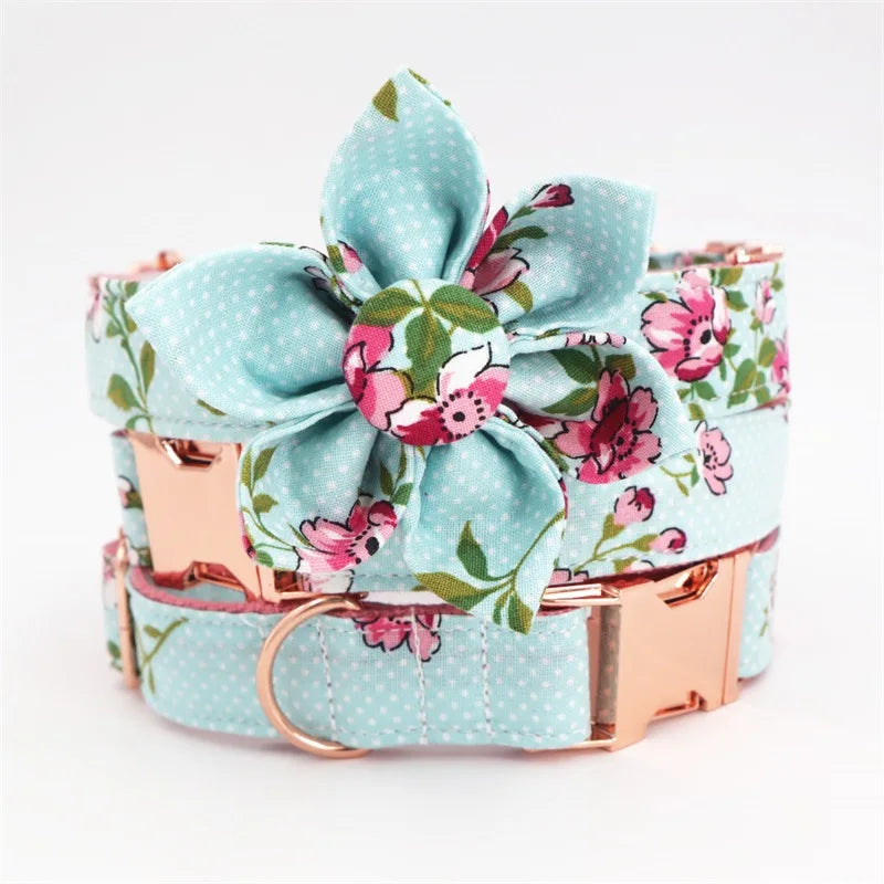 Blue Floral Collar & Leash Set