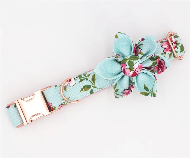 Blue Floral Collar & Leash Set