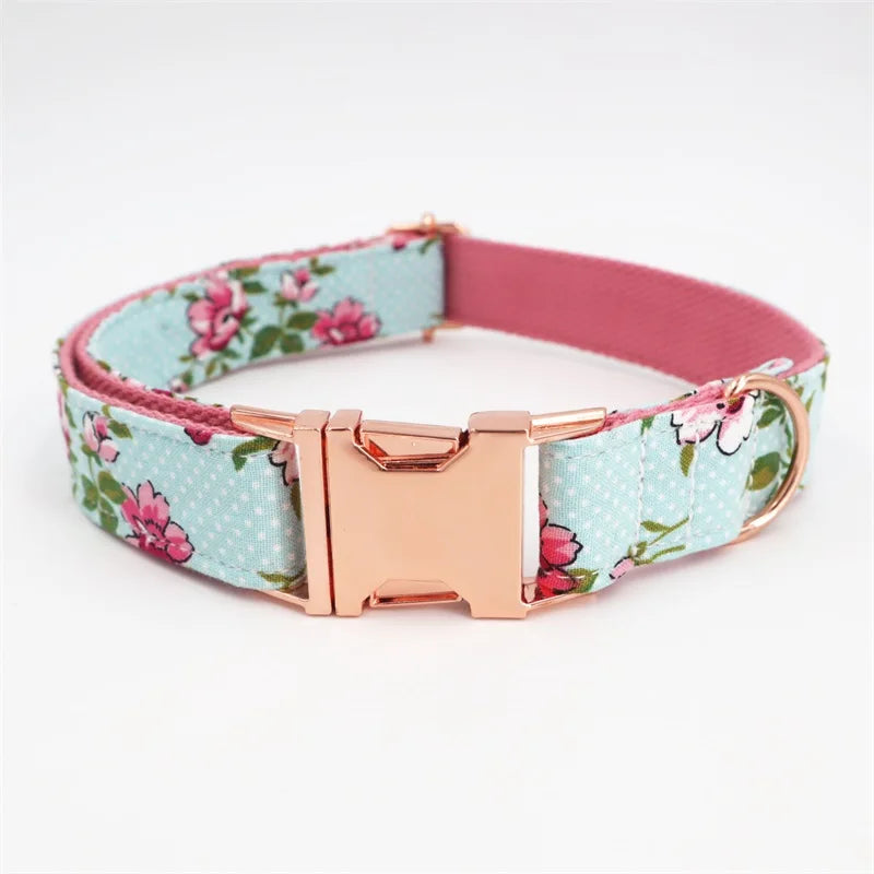Blue Floral Collar & Leash Set