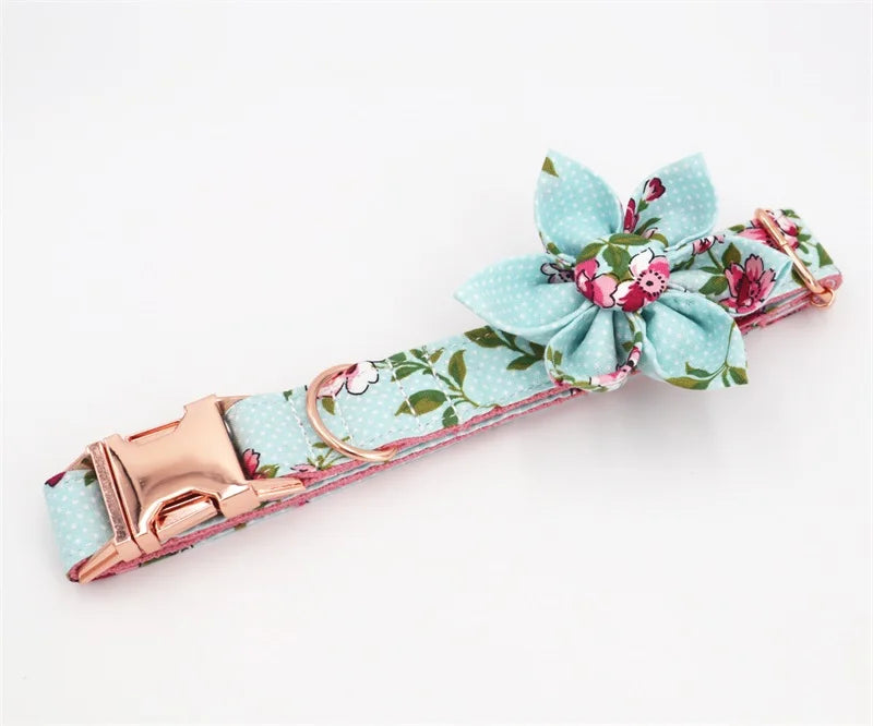 Blue Floral Collar & Leash Set