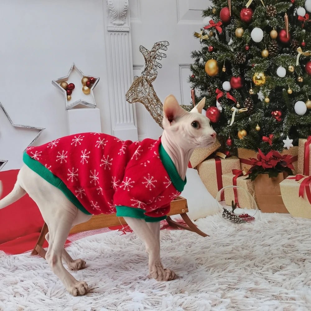 New Christmas Snow Suit Clothes for Sphynx Cat Warm Sweater for Hairless Cat Winter Coat Fleece Jacket for Devon Rex Pet Product - PicklyCartNew Christmas Snow Suit Clothes for Sphynx Cat Warm Sweater for Hairless Cat Winter Coat Fleece Jacket for Devon Rex Pet Productonly 1pc hat
