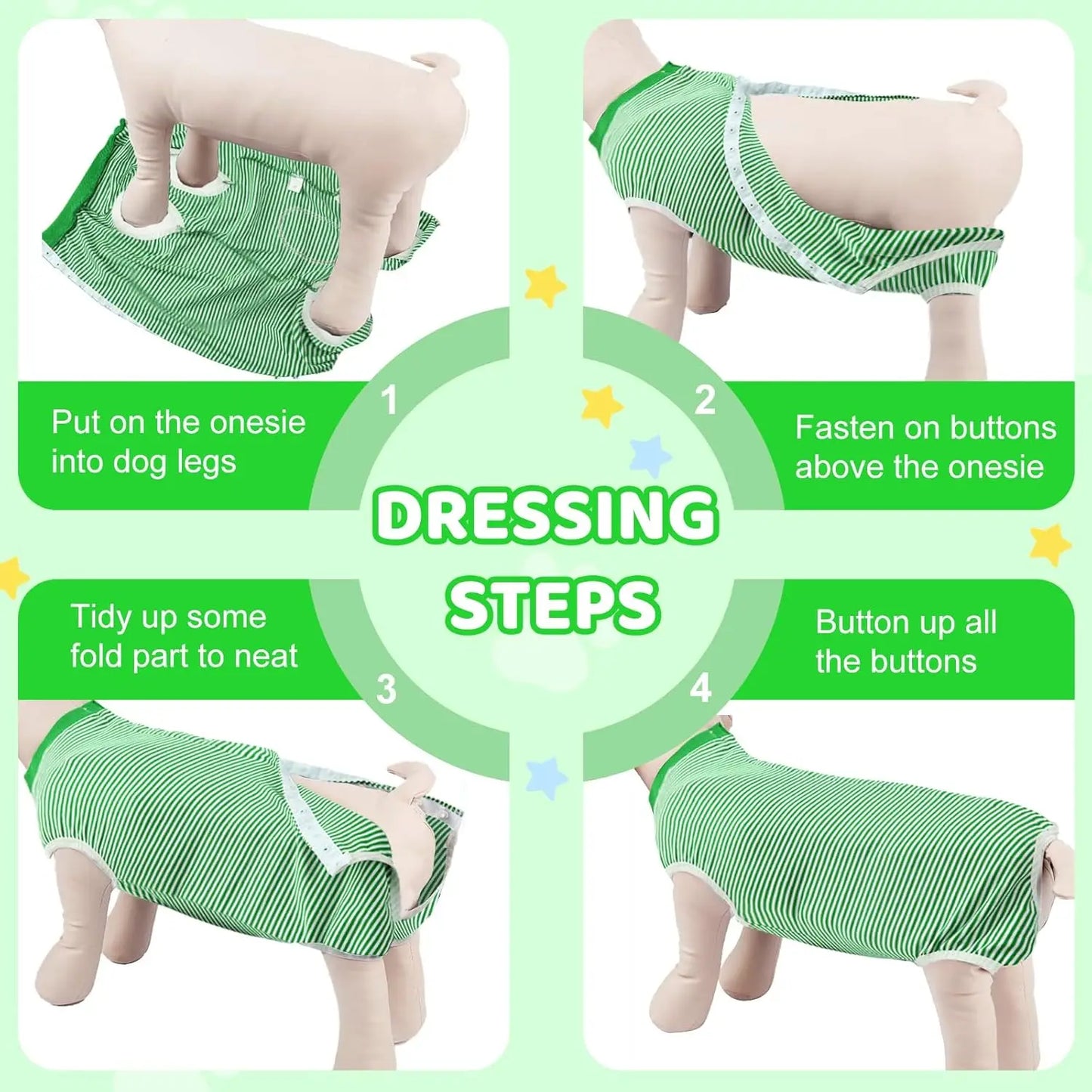 Striped Dog Recovery Suit - PicklyCartStriped Dog Recovery SuitGreen