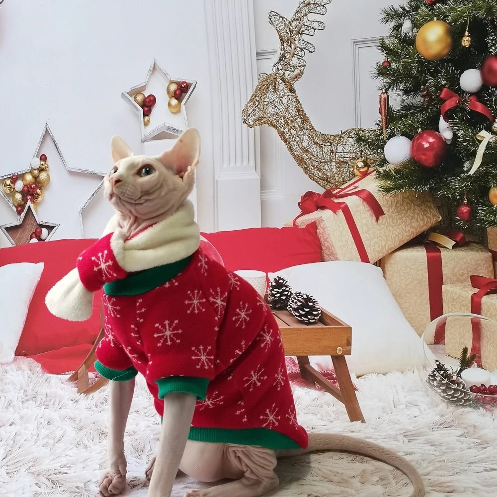 New Christmas Snow Suit Clothes for Sphynx Cat Warm Sweater for Hairless Cat Winter Coat Fleece Jacket for Devon Rex Pet Product - PicklyCartNew Christmas Snow Suit Clothes for Sphynx Cat Warm Sweater for Hairless Cat Winter Coat Fleece Jacket for Devon Rex Pet ProductSweater and Scarf